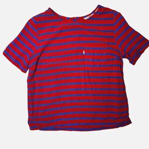 Levis Red & Blue Striped Short Sleeve Top With Back Zipper XS